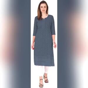 NWT ladyline Rayon Kurti with Chikankari Hakoba Embroidery & Sequins Tunic, M